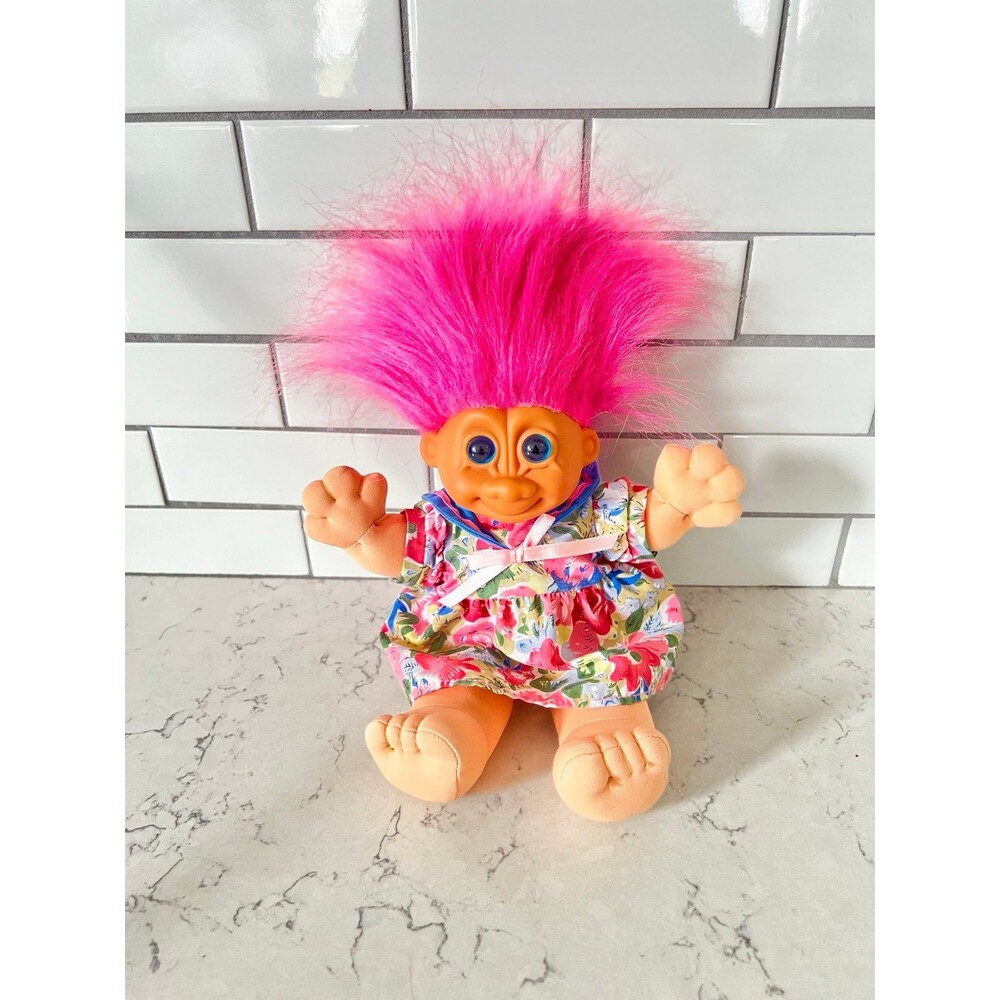 Troll Kidz In Dress Vintage Russ Plush Toy 12” Tall RARE Bright Blue Eyes